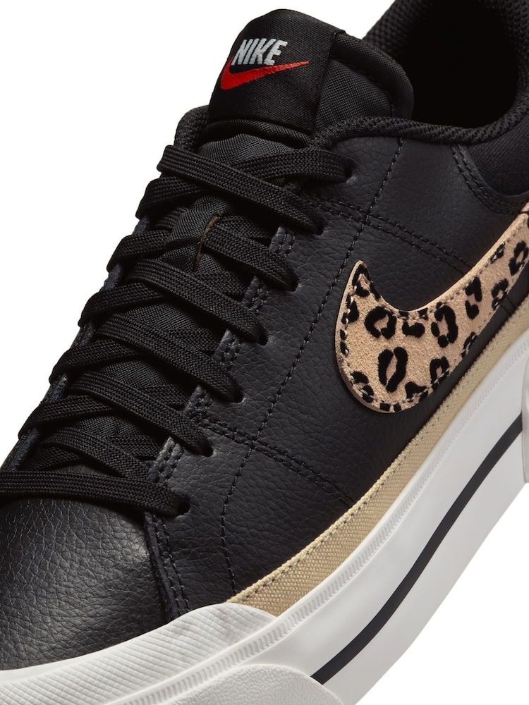 Nike Black/Leopard Court Legacy Lift Platform Trainers - Image 9 of 9