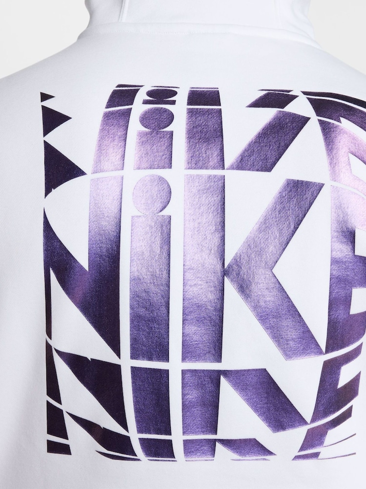 Nike White Club Back Graphic Pullover Hoodie - Image 6 of 8