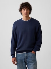 Azul marino - Gap Relaxed Fisherman Stitch Crew Neck Jumper - Imagen 1 de 5