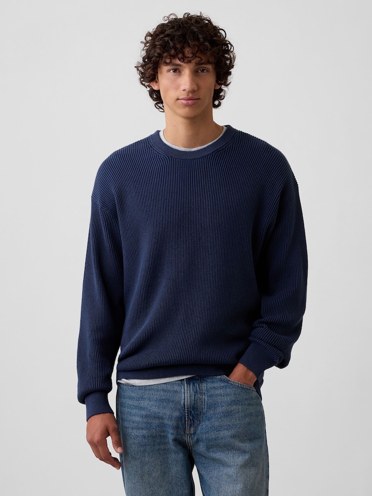 Azul marino - Gap Relaxed Fisherman Stitch Crew Neck Jumper - Imagen 1 de 5