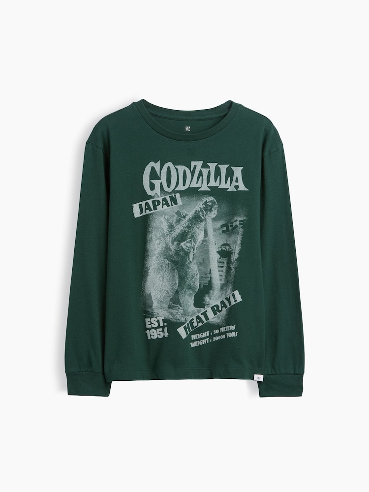 Gap Green Godzilla Relaxed Graphic Long Sleeve T-Shirt (4-13yrs) - Image 1 of 3 Gap Green Godzilla Relaxed Graphic Long Sleeve T-Shirt (4-13yrs) - Image 1 of 3