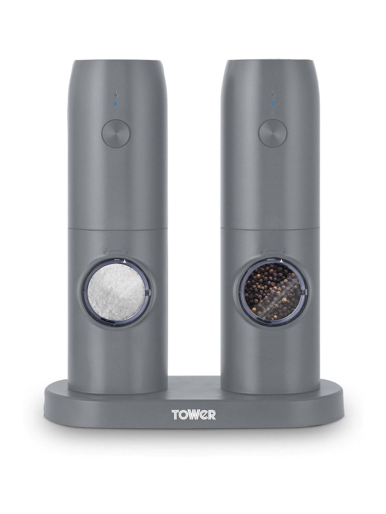 Tower Grey Rechargeable Salt and Pepper Mill Set - Image 1 of 11 Tower Grey Rechargeable Salt and Pepper Mill Set - Image 1 of 11