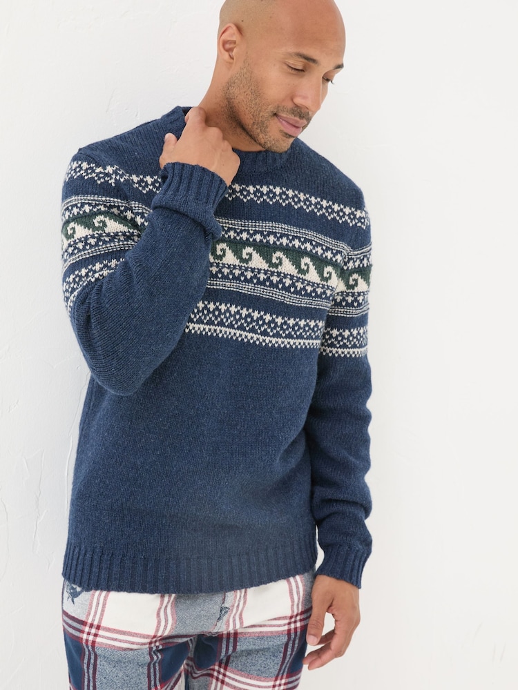 FatFace Navy Shelter Wave Jumper - Image 1 of 7