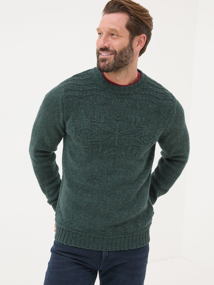 FatFace Dark Teal Snowflake Knitted Jumper - Image 1 of 5