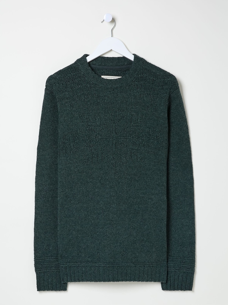 FatFace Dark Teal Snowflake Knitted Jumper - Image 5 of 5