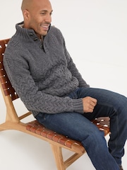 FatFace Charcoal Grey Hadlow Half Neck Jumper - Image 3 of 5