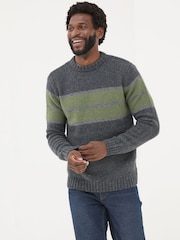 FatFace Charcoal Grey Funtley Stripe Crew Neck Jumper - Image 1 of 5