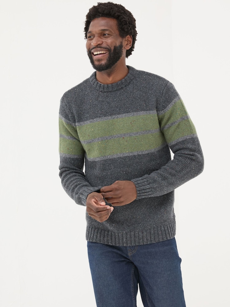 FatFace Charcoal Grey Funtley Stripe Crew Neck Jumper - Image 1 of 5