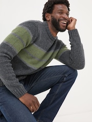 FatFace Charcoal Grey Funtley Stripe Crew Neck Jumper - Image 3 of 5