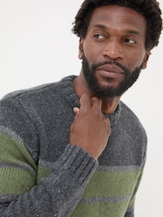 FatFace Charcoal Grey Funtley Stripe Crew Neck Jumper - Image 4 of 5