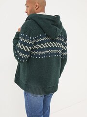 FatFace Dark Green Findon Knitted Pattern Hoodie - Image 2 of 6