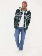 FatFace Dark Green Findon Knitted Pattern Hoodie - Image 3 of 6