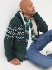 FatFace Dark Green Findon Knitted Pattern Hoodie - Image 4 of 6