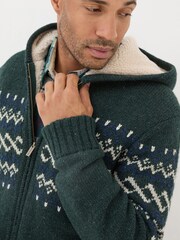 FatFace Dark Green Findon Knitted Pattern Hoodie - Image 5 of 6