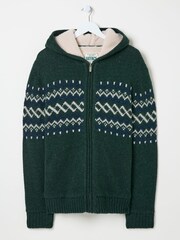 FatFace Dark Green Findon Knitted Pattern Hoodie - Image 6 of 6