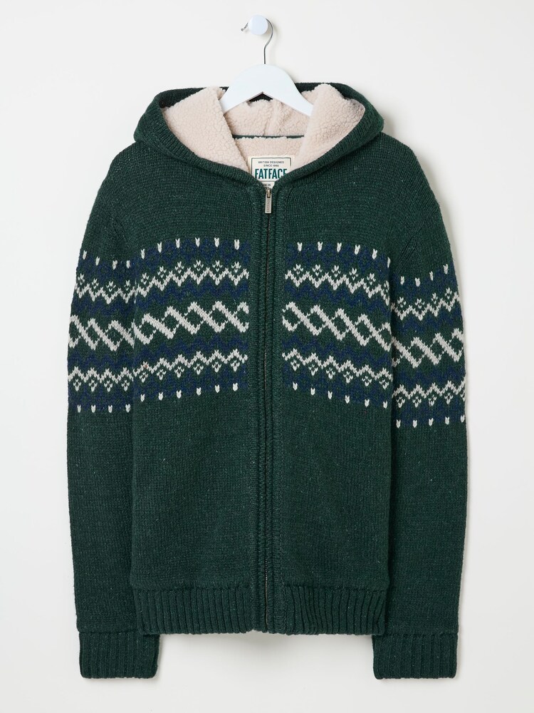 FatFace Dark Green Findon Knitted Pattern Hoodie - Image 6 of 6
