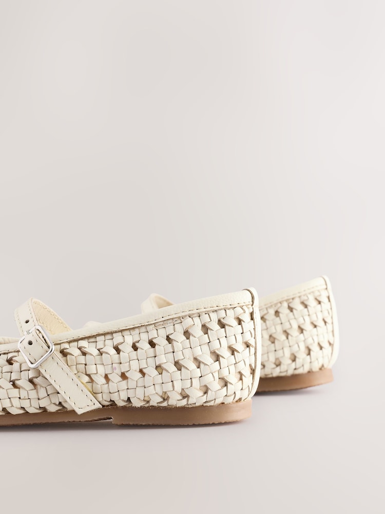 Neutral White Leather Woven Mary Jane Shoes - Image 3 of 6