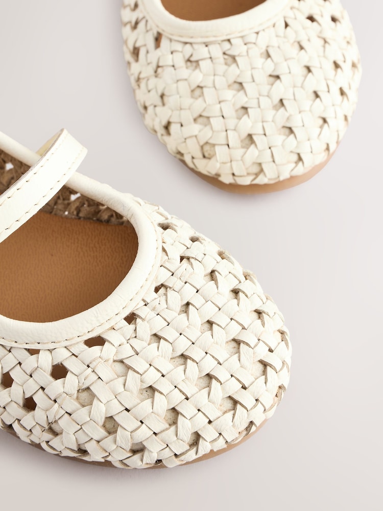 Neutral White Leather Woven Mary Jane Shoes - Image 4 of 6