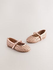 Rose Gold Leather Woven Mary Jane Shoes - Image 1 of 6