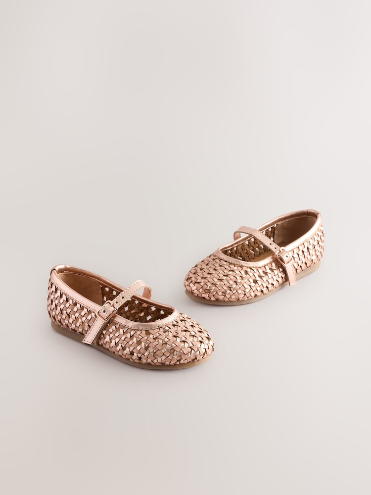 Rose Gold Leather Woven Mary Jane Shoes - Image 1 of 6