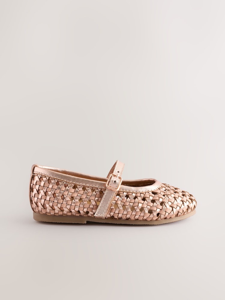 Rose Gold Leather Woven Mary Jane Shoes - Image 2 of 6