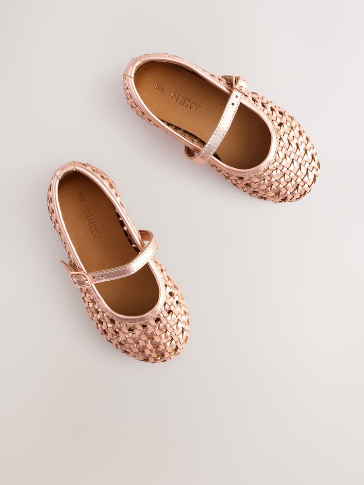 Rose Gold Leather Woven Mary Jane Shoes - Image 3 of 6