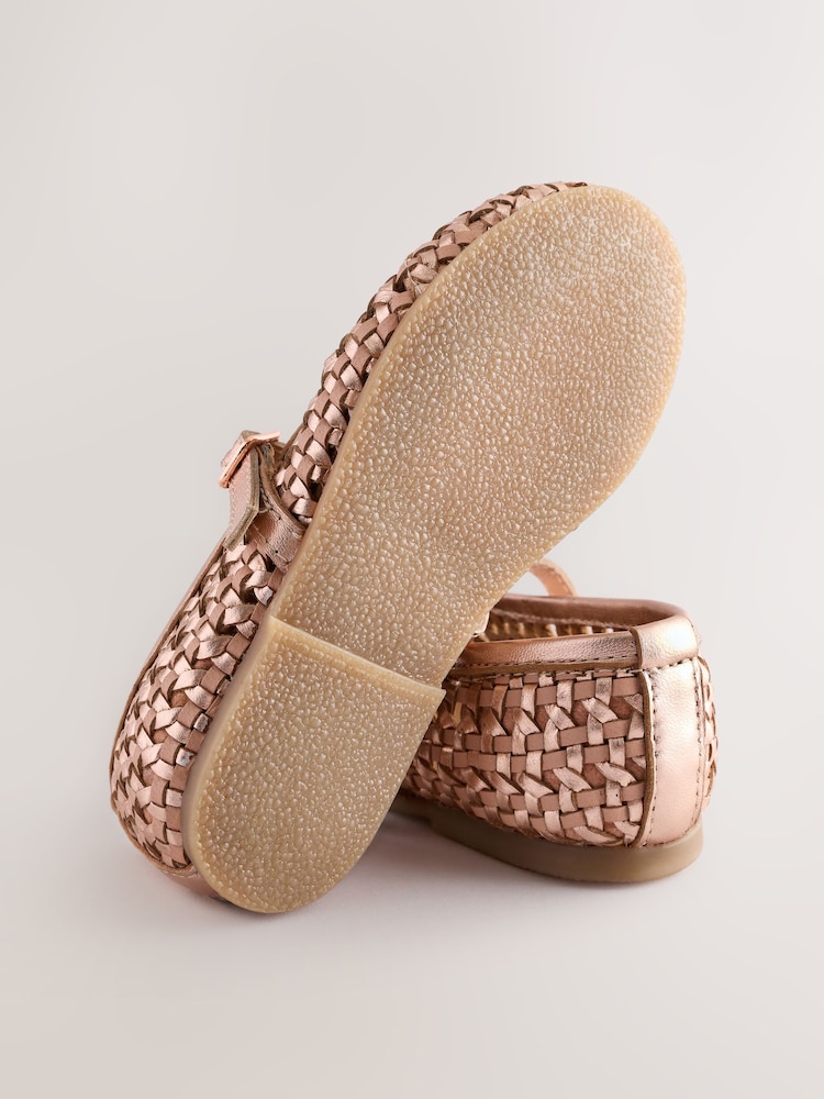 Rose Gold Leather Woven Mary Jane Shoes - Image 4 of 6