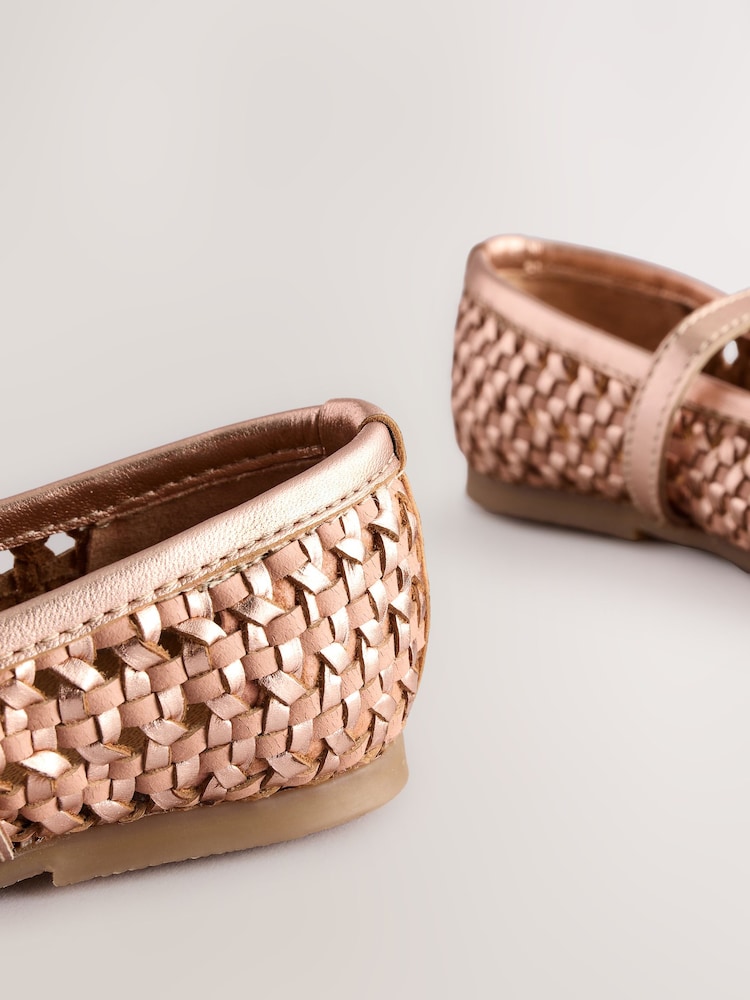 Rose Gold Leather Woven Mary Jane Shoes - Image 5 of 6