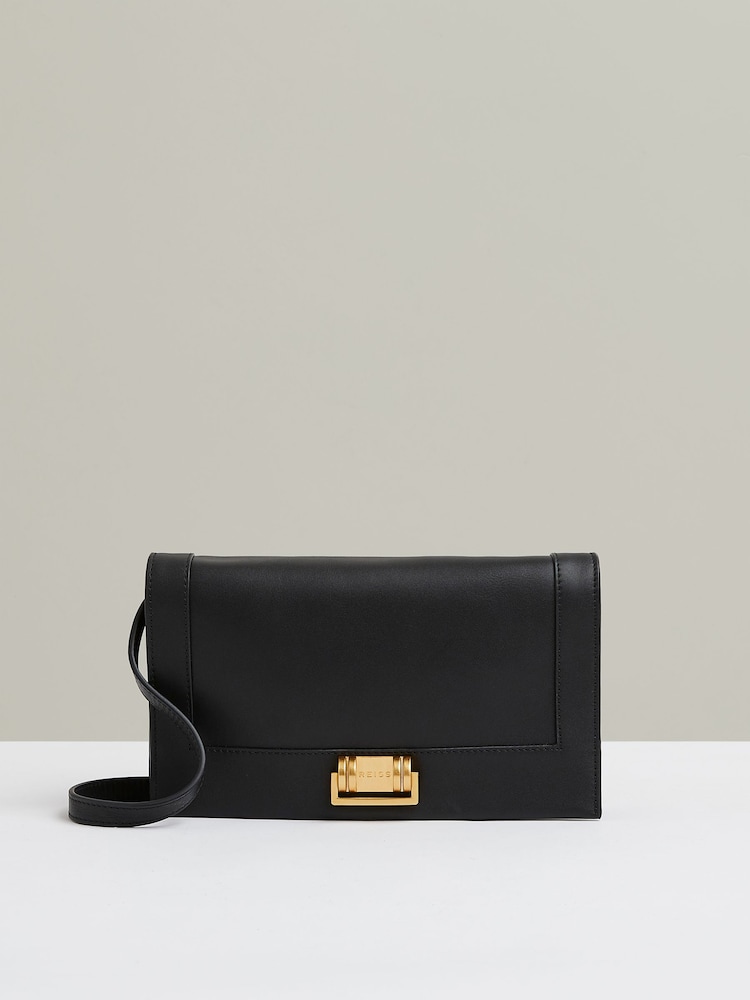 Reiss Black Sariah Leather Suede Shoulder Bag - Image 1 of 4