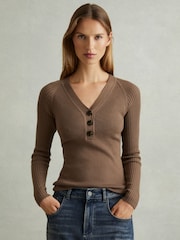 Reiss Mink Reece Ribbed Sleeve Jumper - Image 1 of 6