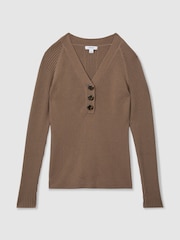 Reiss Mink Reece Ribbed Sleeve Jumper - Image 2 of 6
