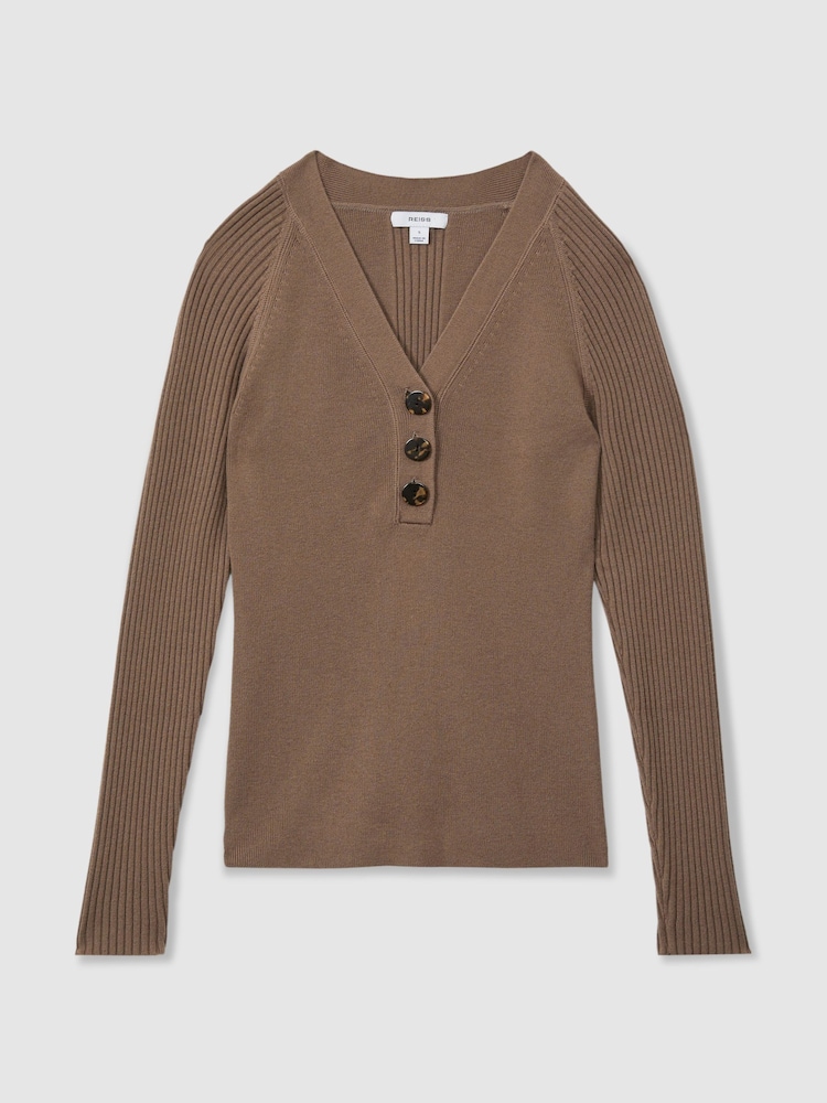 Reiss Reece Ribbed Sleeve Jumper - Imagen 2 de 6 Reiss Reece Ribbed Sleeve Jumper - Imagen 2 de 6
