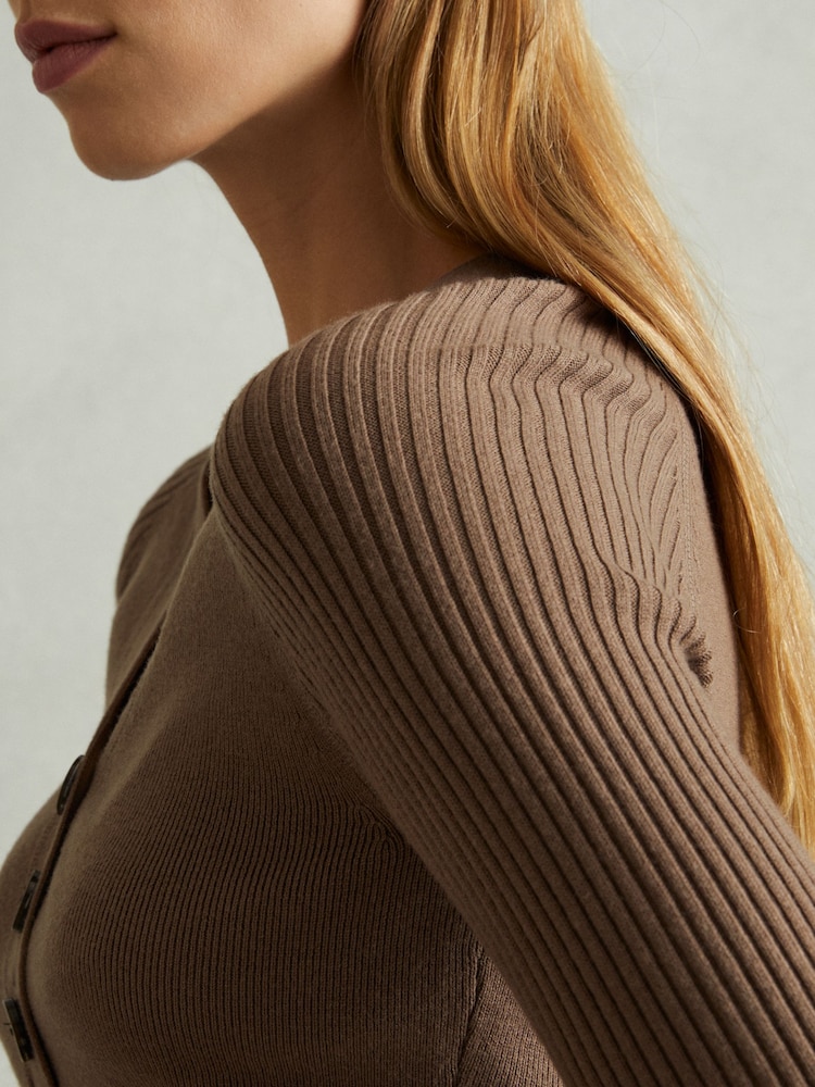 Reiss Mink Reece Ribbed Sleeve Jumper - Image 3 of 6