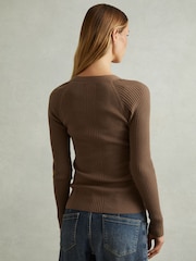 Reiss Mink Reece Ribbed Sleeve Jumper - Image 4 of 6
