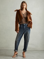 Reiss Mink Reece Ribbed Sleeve Jumper - Image 5 of 6