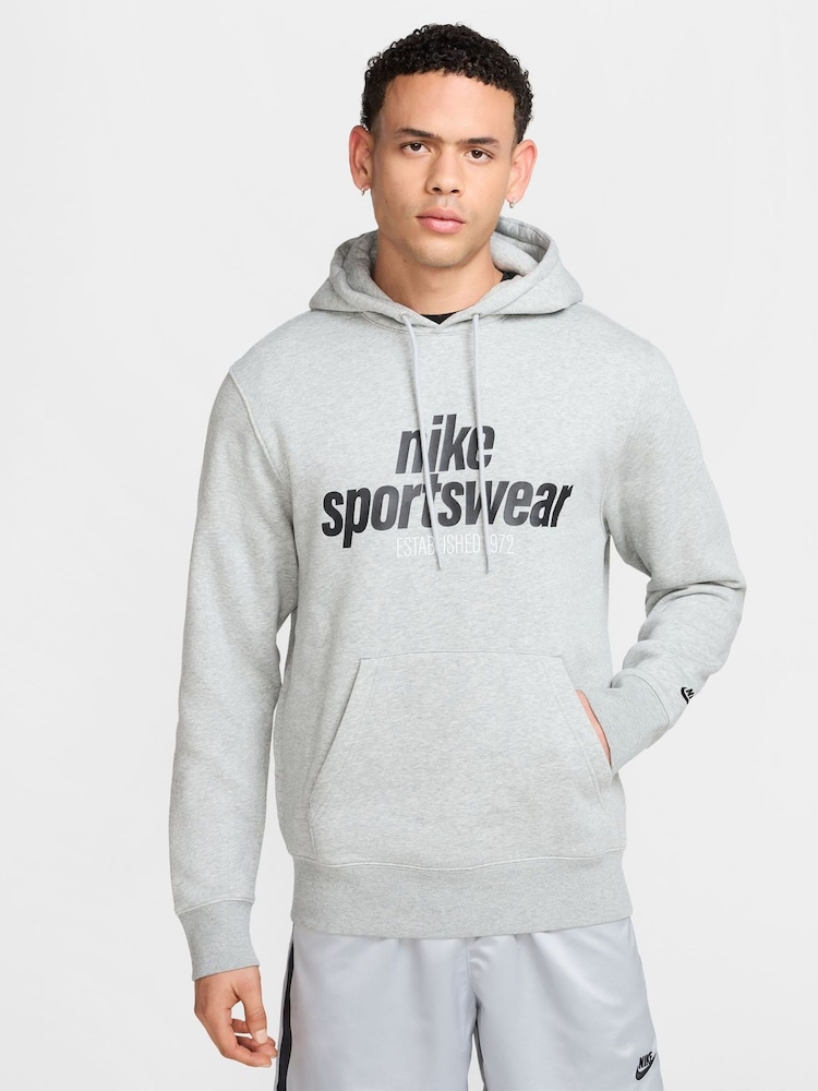 Nike Dark Grey Heather Club Fleece Hoodie - Image 1 of 6