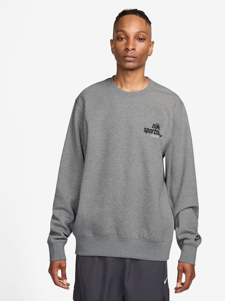 Nike Dark Grey Heather Sportswear Club Fleece Crew Sweatshirt - Image 1 of 3