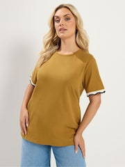 Yours Curve Brown Metallic Crochet Trim T-Shirt - Image 2 of 6