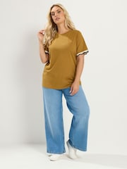 Yours Curve Brown Metallic Crochet Trim T-Shirt - Image 3 of 6
