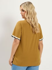 Yours Curve Brown Metallic Crochet Trim T-Shirt - Image 4 of 6