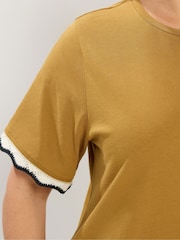 Yours Curve Brown Metallic Crochet Trim T-Shirt - Image 5 of 6