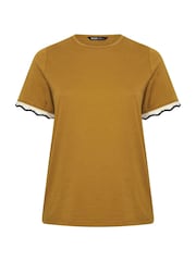 Yours Curve Brown Metallic Crochet Trim T-Shirt - Image 6 of 6
