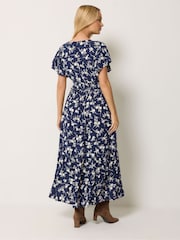M&Co Blue Ditsy Printed Shirred Waist Maxi Dress - Image 2 of 6
