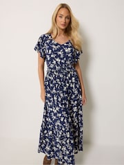 M&Co Blue Ditsy Printed Shirred Waist Maxi Dress - Image 3 of 6