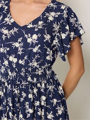 M&Co Blue Ditsy Printed Shirred Waist Maxi Dress - Image 4 of 6