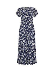M&Co Blue Ditsy Printed Shirred Waist Maxi Dress - Image 5 of 6