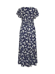 M&Co Blue Ditsy Printed Shirred Waist Maxi Dress - Image 6 of 6