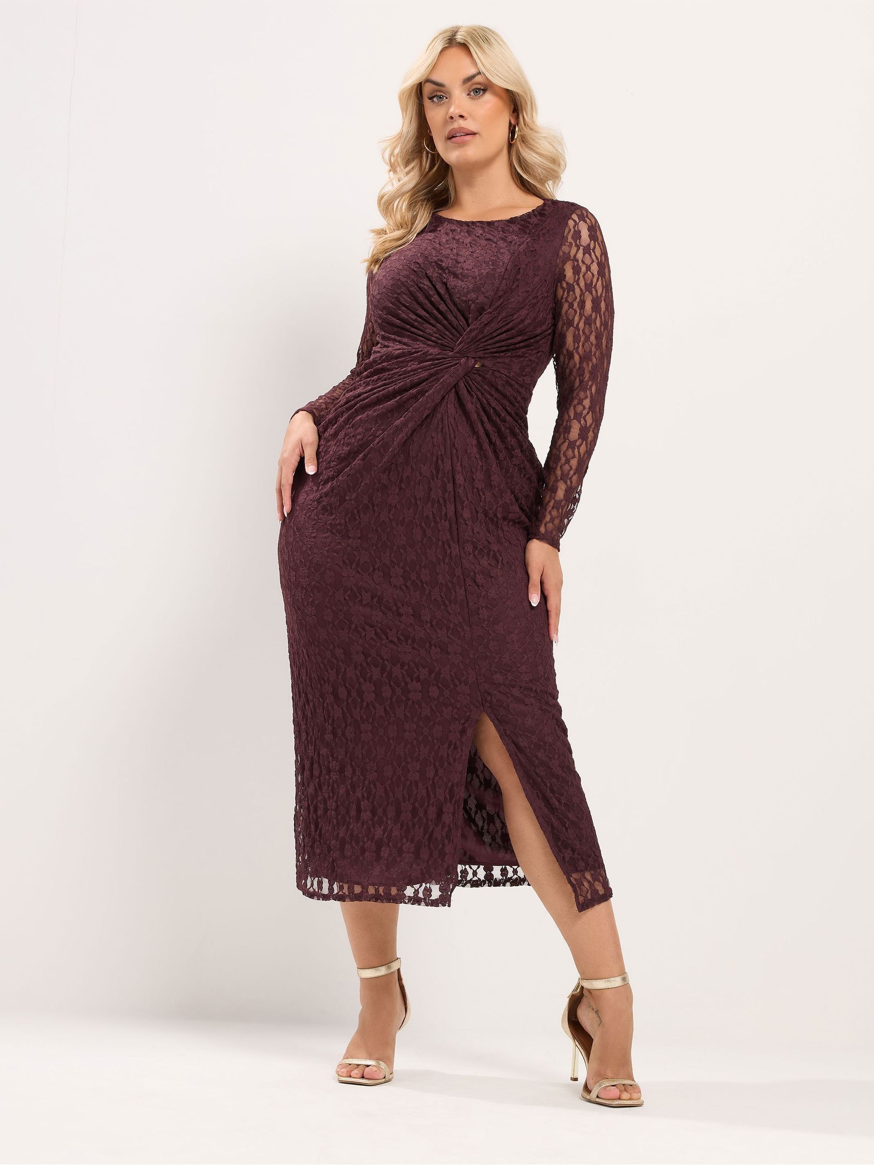 Yours Curve Women's Brown Lace Side Twist Dress