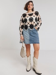 Simply Be Black 100% Cotton Open Crochet Flared Sleeve Jumper - Image 1 of 3