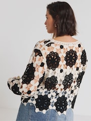 Simply Be Black 100% Cotton Open Crochet Flared Sleeve Jumper - Image 2 of 3